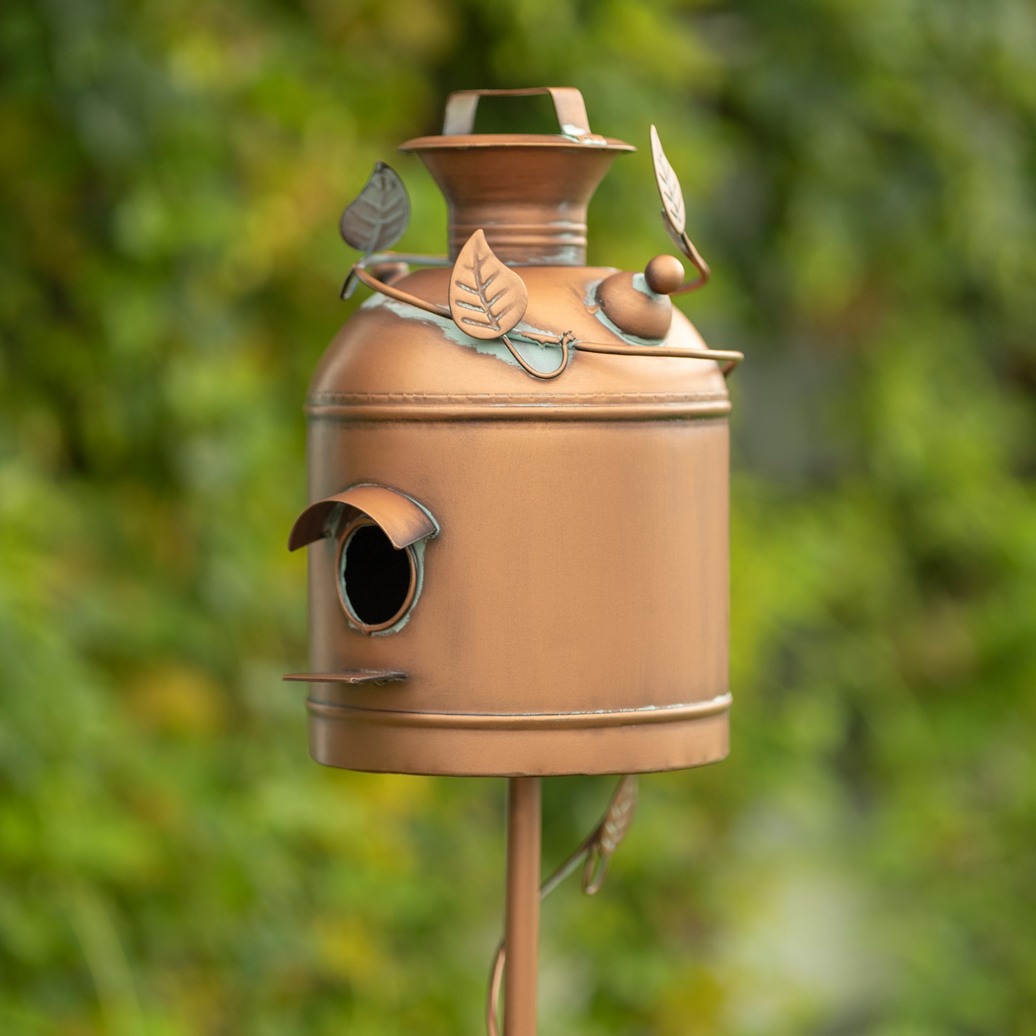 Zaer Ltd. International 63" Tall Old Style Milk Can Birdhouse Garden Stake in Antique Copper LS213034