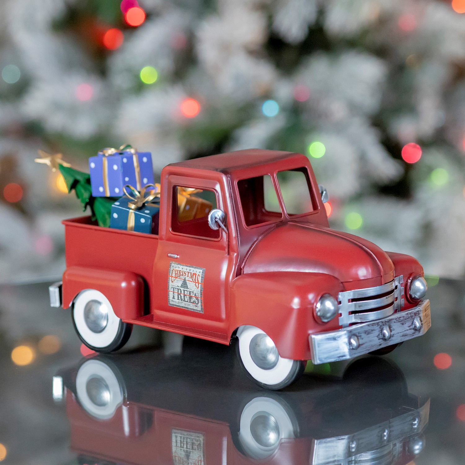 Zaer Ltd International Mini Metal Truck with Christmas Tree and Gifts in Antique Red ZR362103-AR