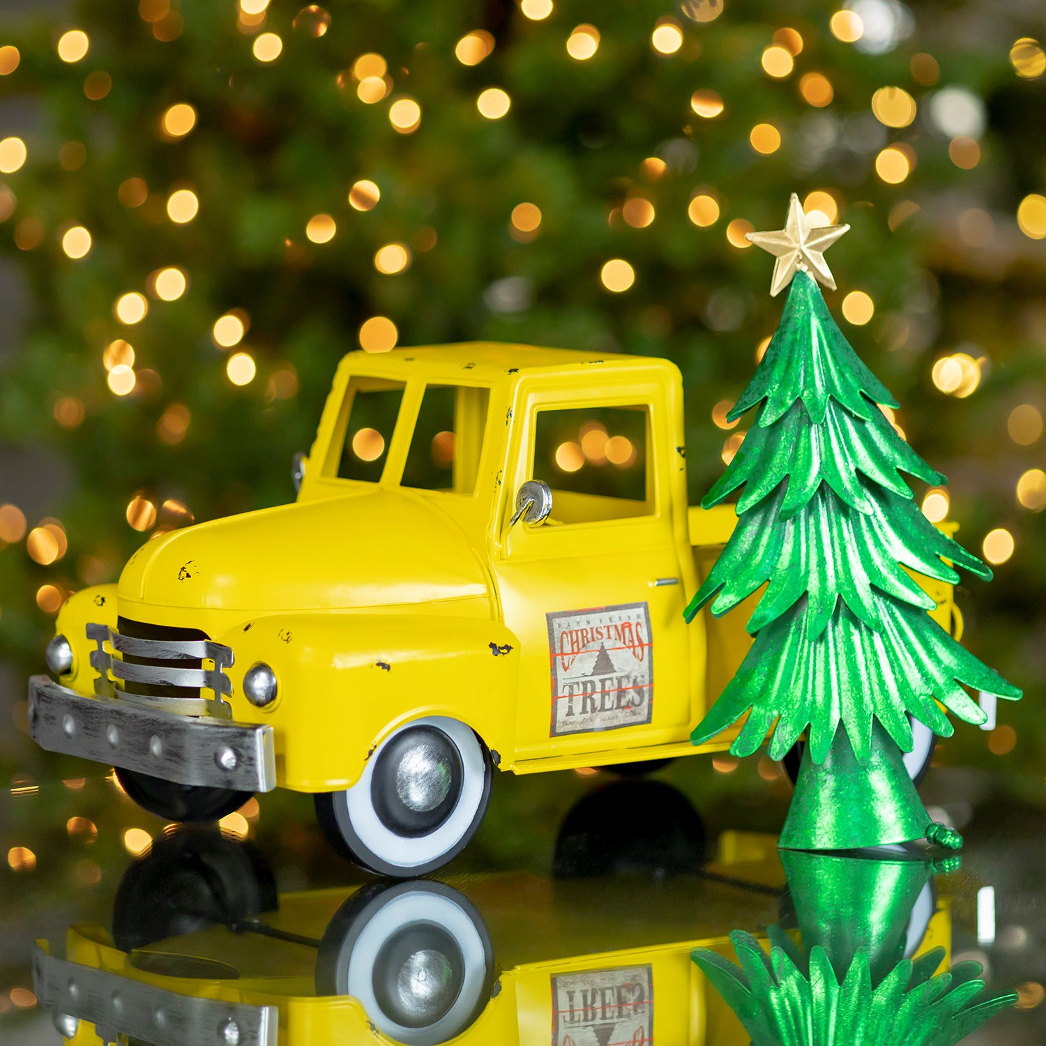 Zaer Ltd. International Iron Christmas Old Style Truck with Tree in Antique Yellow ZR201160-YL