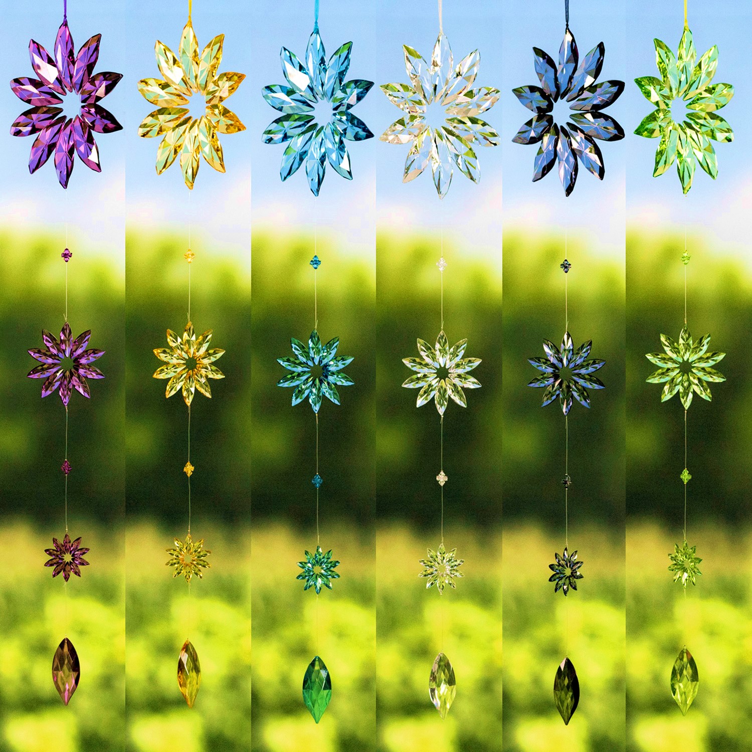 Zaer Ltd. International 39" Long Hanging Three Piece Acrylic Flower Chain Ornament in 6 Assorted Colors ZR510412