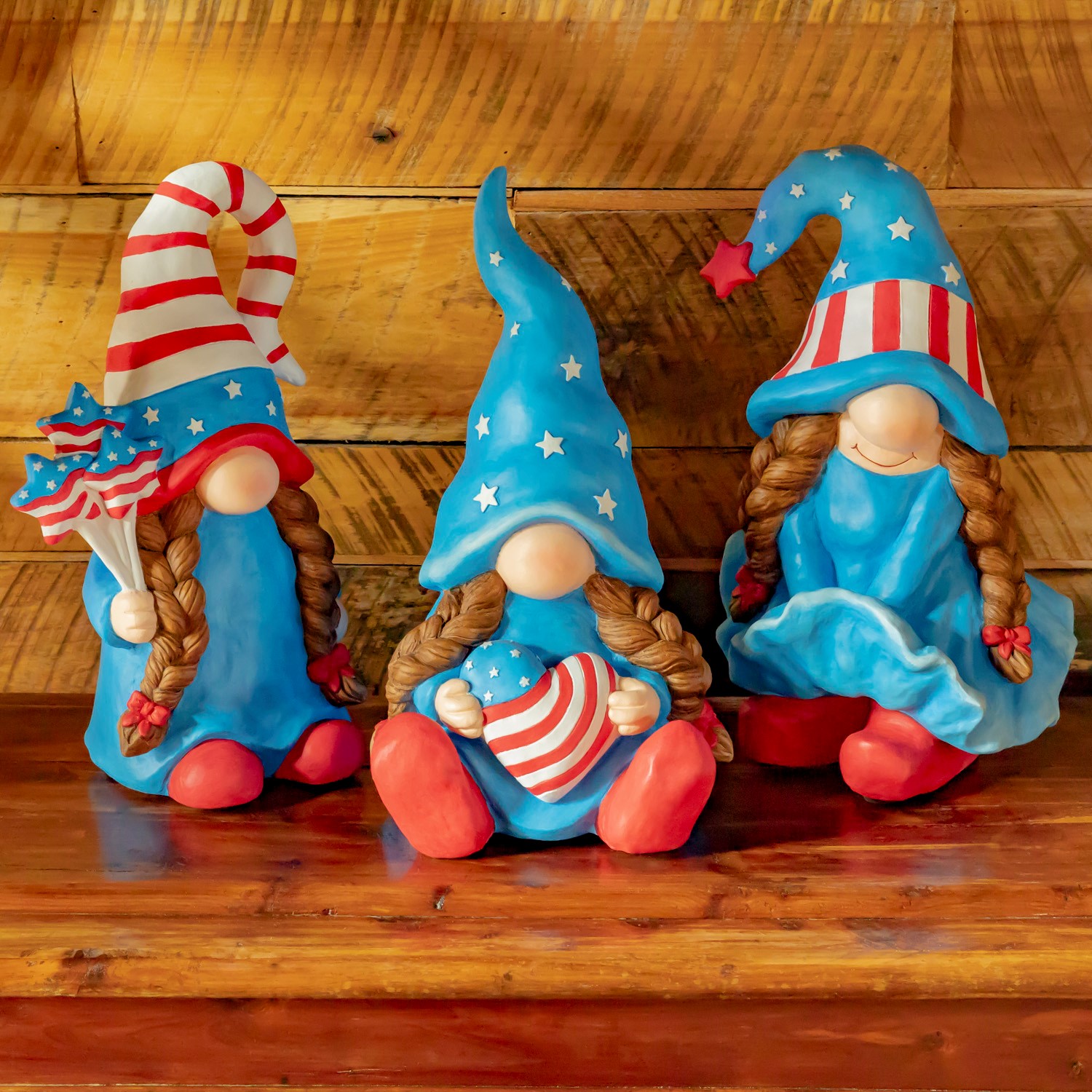 Zaer Ltd. International "The Americanas" Set of 3 Assorted Lady Patriot Garden Gnomes ZR218100-SET