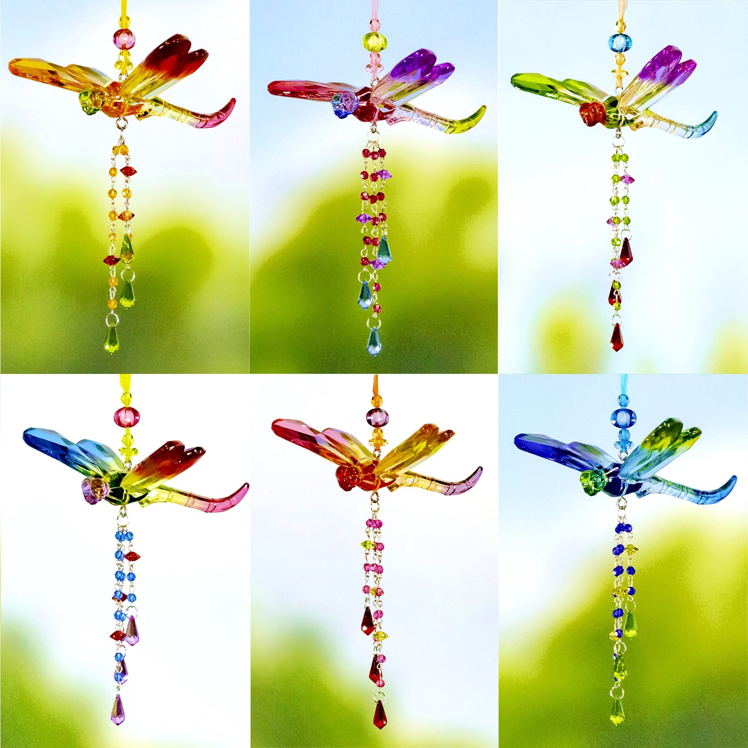 Zaer Ltd. International Five Tone Acrylic Dragonfly Ornaments with Beaded Tassel in 6 Assorted Color ZR520617