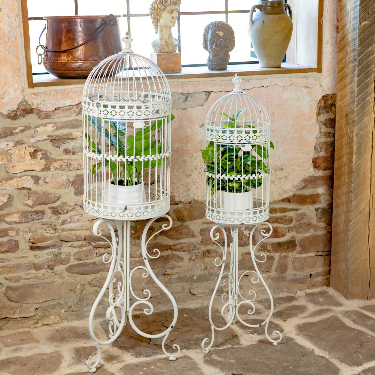 Set of 2 Victorian Style Metal Birdcage Planter Decorations in