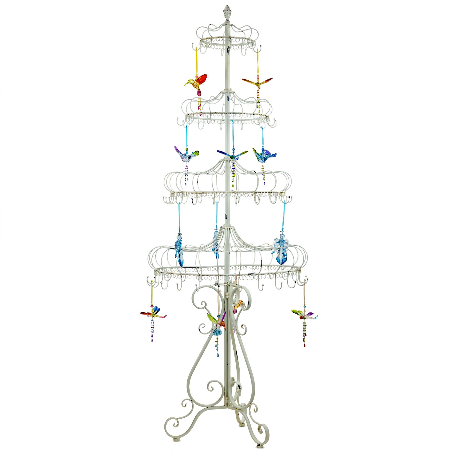 Zaer Ltd. International 85" Tall Elegant Metal Display Stand with Hooks in Antique White "London 1820" ZR200526-AW