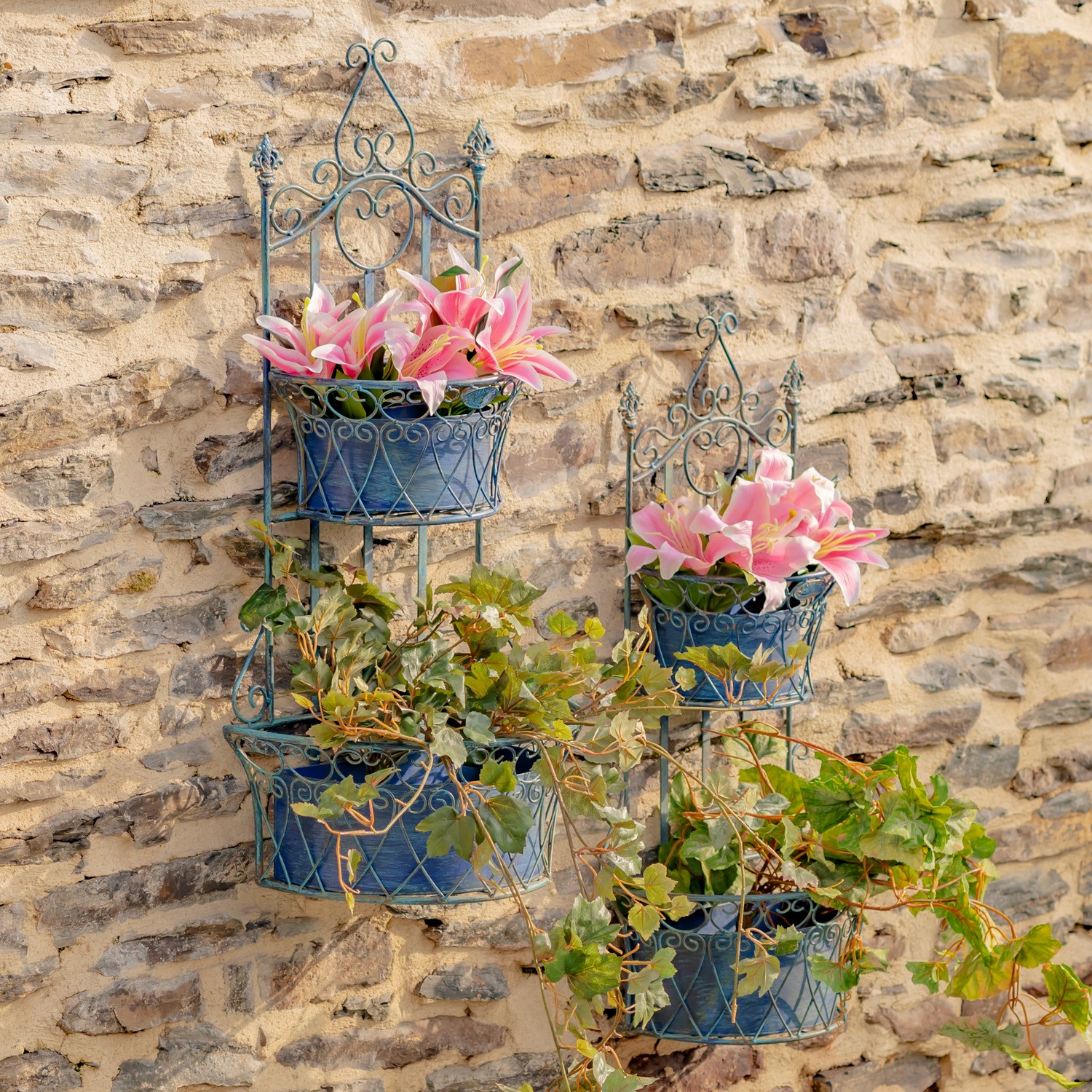 Set of 2 Victorian Style Metal Birdcage Planter Decorations in Antique  White Copenhagen 1843