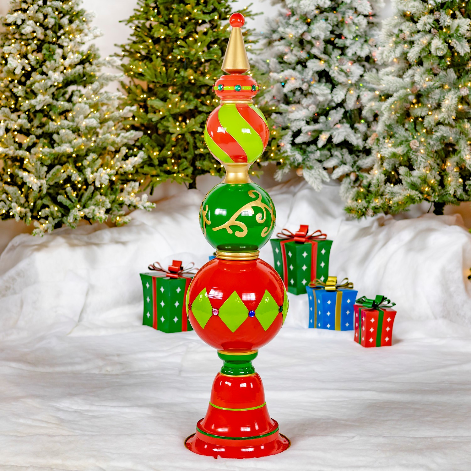 Zaer Ltd. International 5.5 ft. Tall Classic Christmas Ornament Tower in Red, Green, & Gold ZR220427