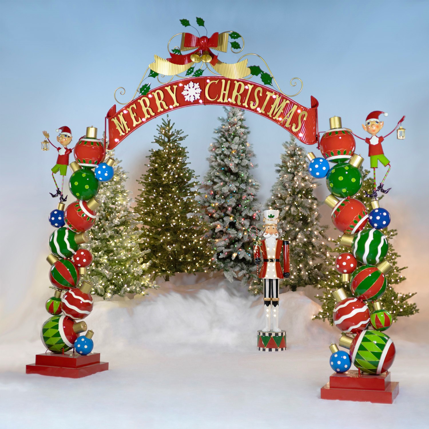Zaer Ltd International Pre-Order: 10.75ft. Tall Large Iron "Merry Christmas" Archway with Santa's Elves ZR200441