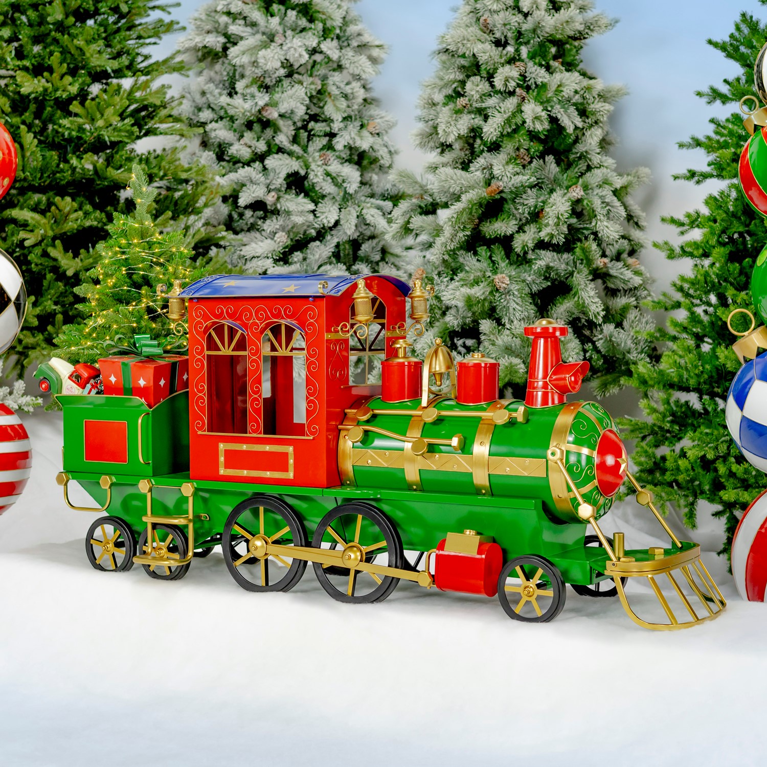 5.85 ft. Long Medium Iron Christmas Train with Cart & Lanterns