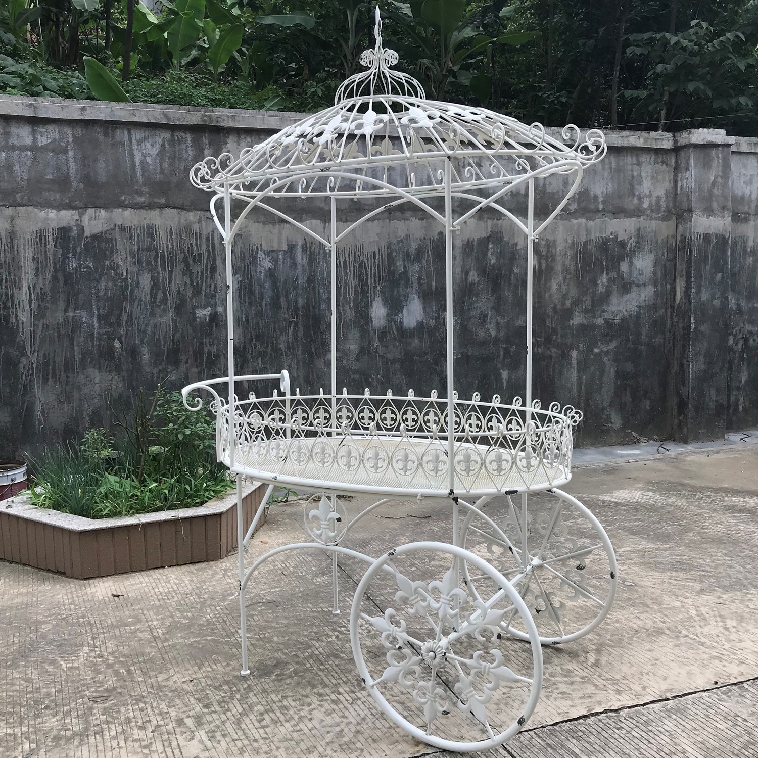 Zaer Ltd. International Pre-Order: "La Rochelle" Parisian Inspired Iron Flower Cart in Verdi Green ZR200424-VG