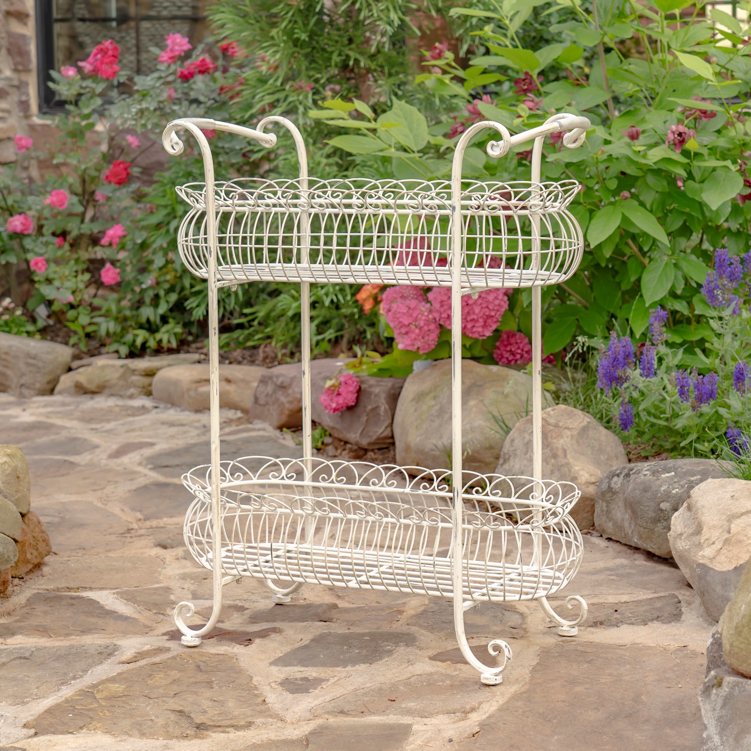 Antique White shops Iron Flower Pot and Stand