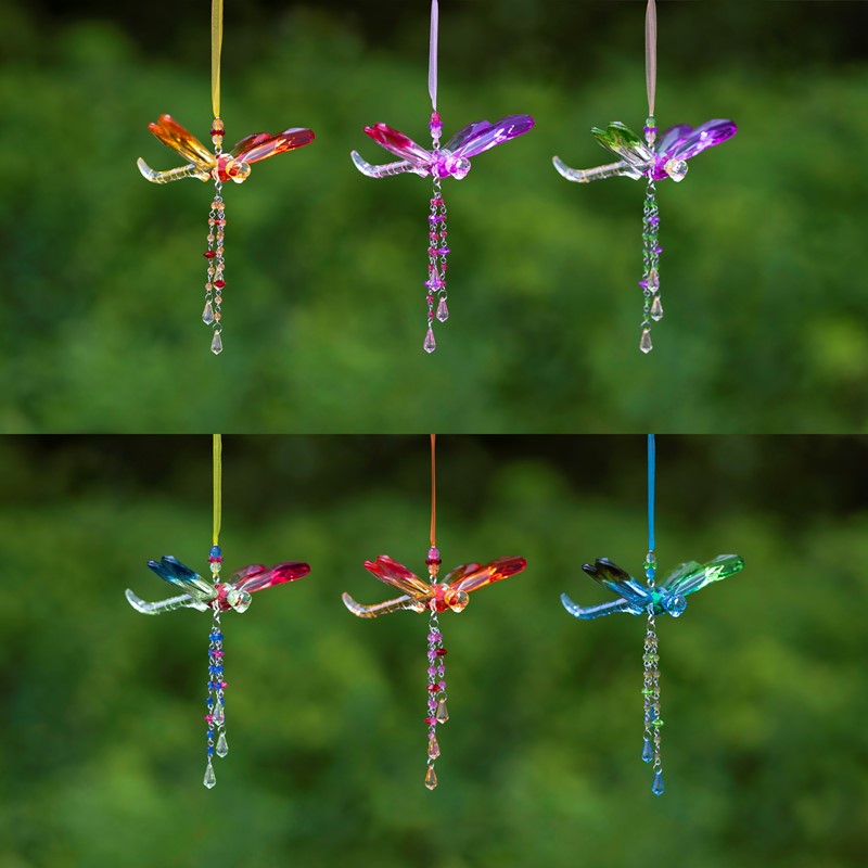 Zaer Ltd. International Three Tone Acrylic Dragonfly Ornaments with Beaded Tassel in 6 Assorted Colors ZR520616