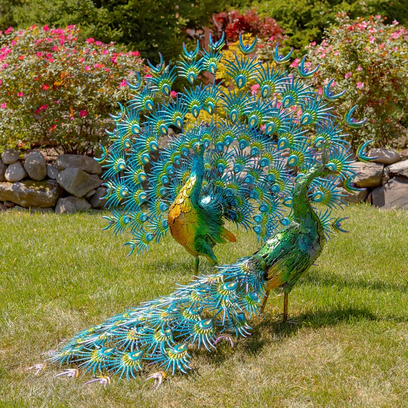 Set of 2 Large Peacocks with Crystal Detail Kura and Rioni