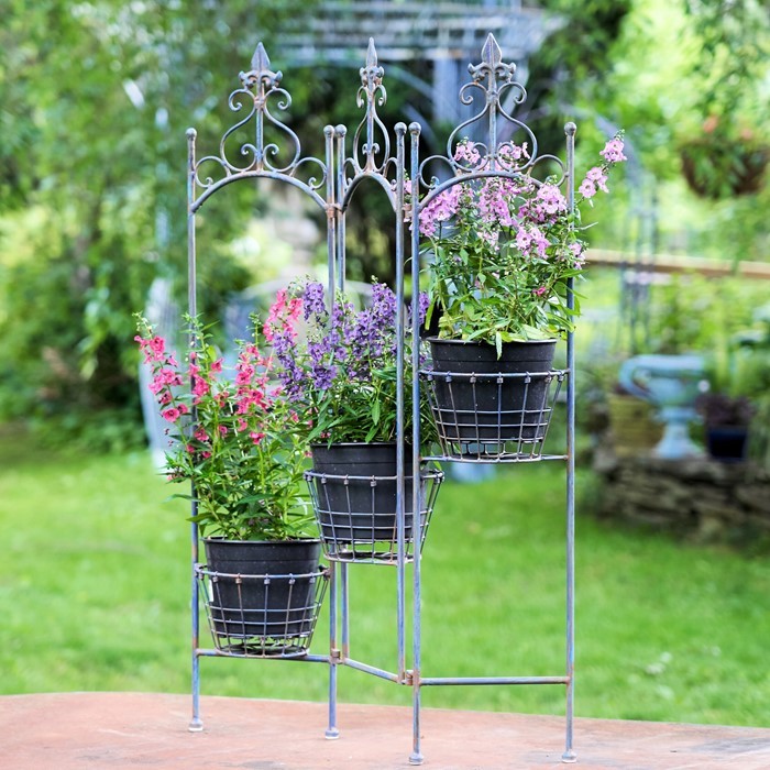 Metal Folding Plant Stand With Baskets 