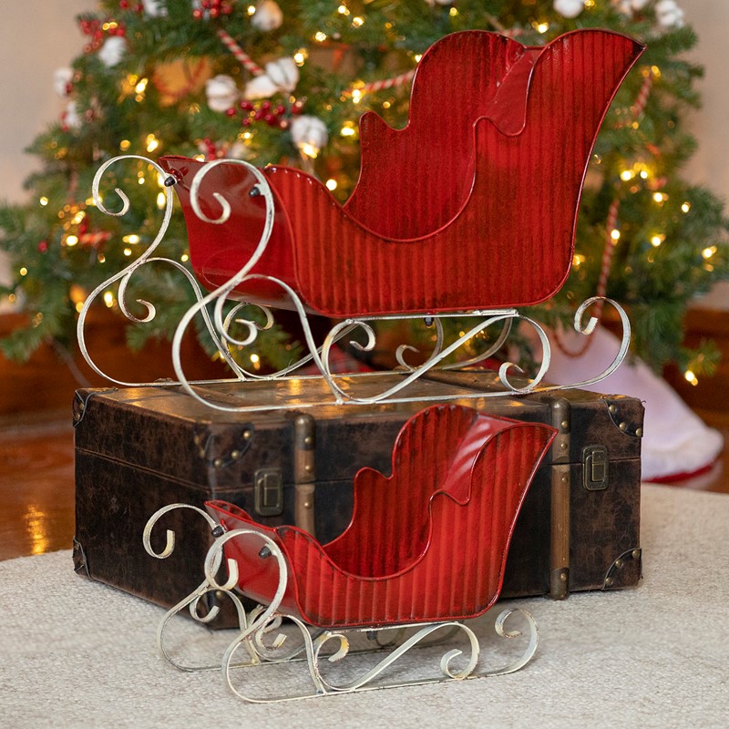 Zaer Ltd International Set of 2 Victorian Style Red Iron Sleighs ZR180517-SET