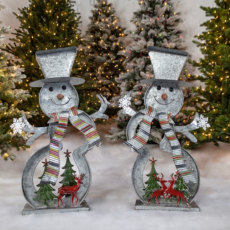 Zaer Ltd. International Set of 2 Galvanized Cookie Cutter Snowmen with Christmas Trees & Reindeer ZR190301-SET