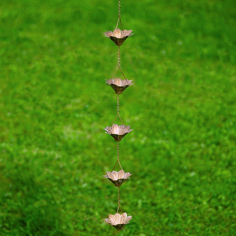 Zaer Ltd. International 76" Long Iron Rain Chain with Daisies in Antique Bronze ZR200169-BZ