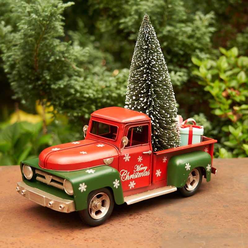 Zaer Ltd. International Red & Green Iron Christmas Truck with Snowflakes & Tree ZR191852