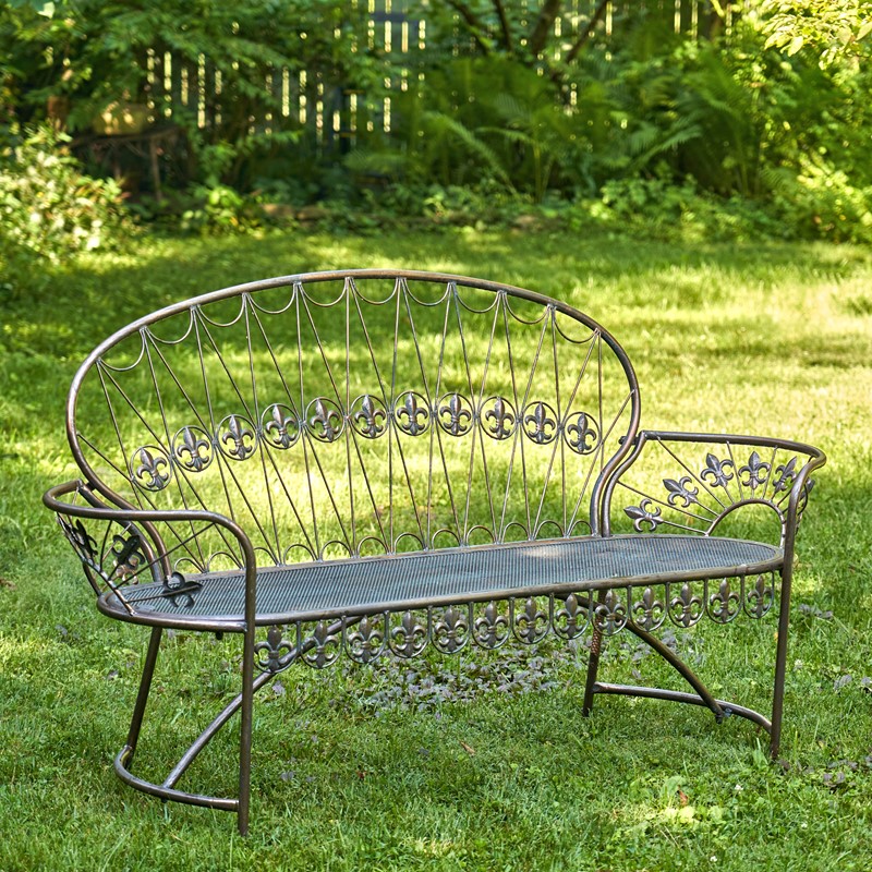 Zaer Ltd International "La Rochelle - Paris 1968" Iron Garden Bench with Curved Back in Antique Copper ZR191170-CP