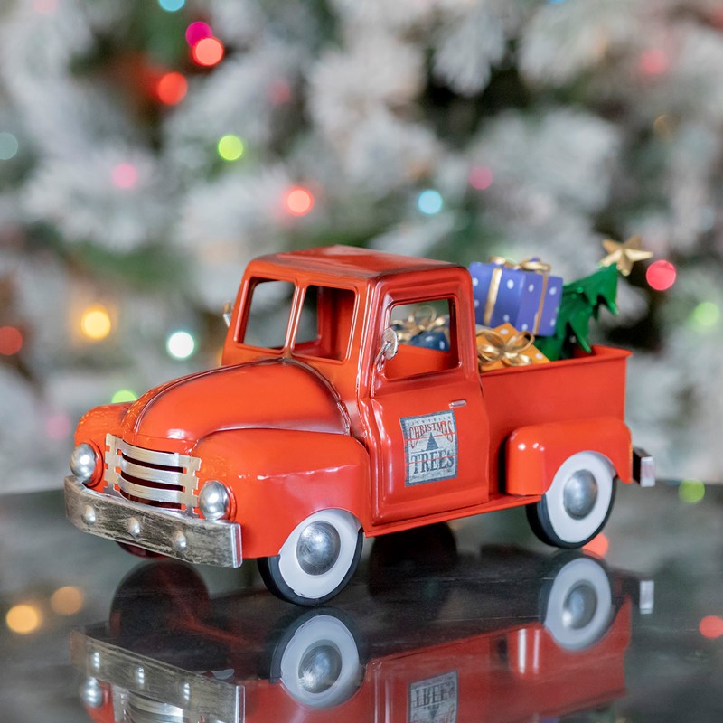 Zaer ZR362103-RD Mini Metal Truck with Christmas Tree & Gifts Glossy Red