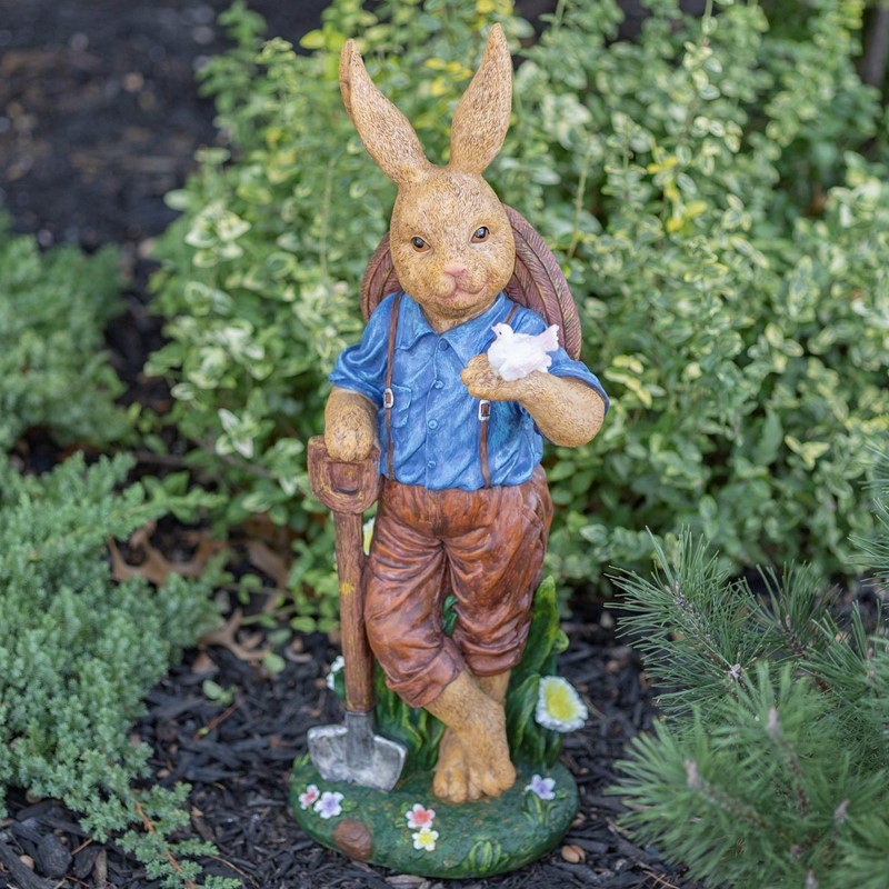 Zaer Ltd. International 25" Tall Magnesium Rabbit Garden Statue with Shovel & Bird "Jack Rabbit" ZR438253