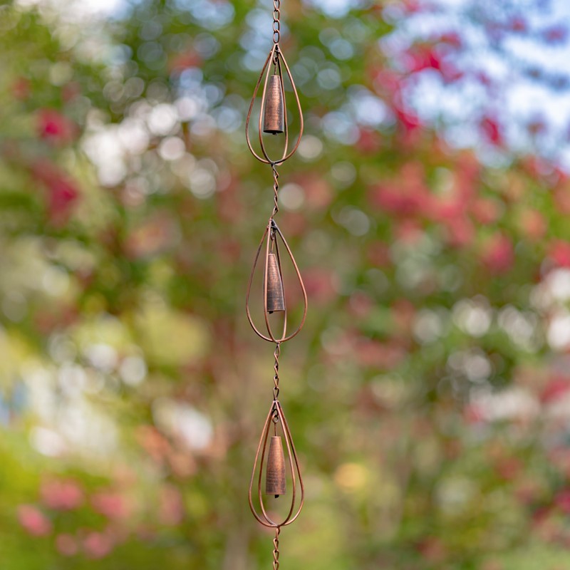 Zaer Ltd. International 76" Long Antique Bronze Iron Rain Chain with Bells ZR215348-BZ