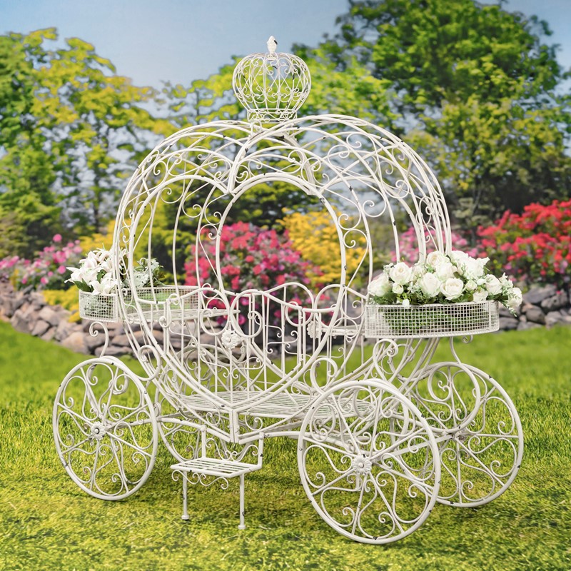 Zaer Ltd. International "Courtney" Heart-Shaped Iron Flower Carriage in Antique White ZR200436-AW