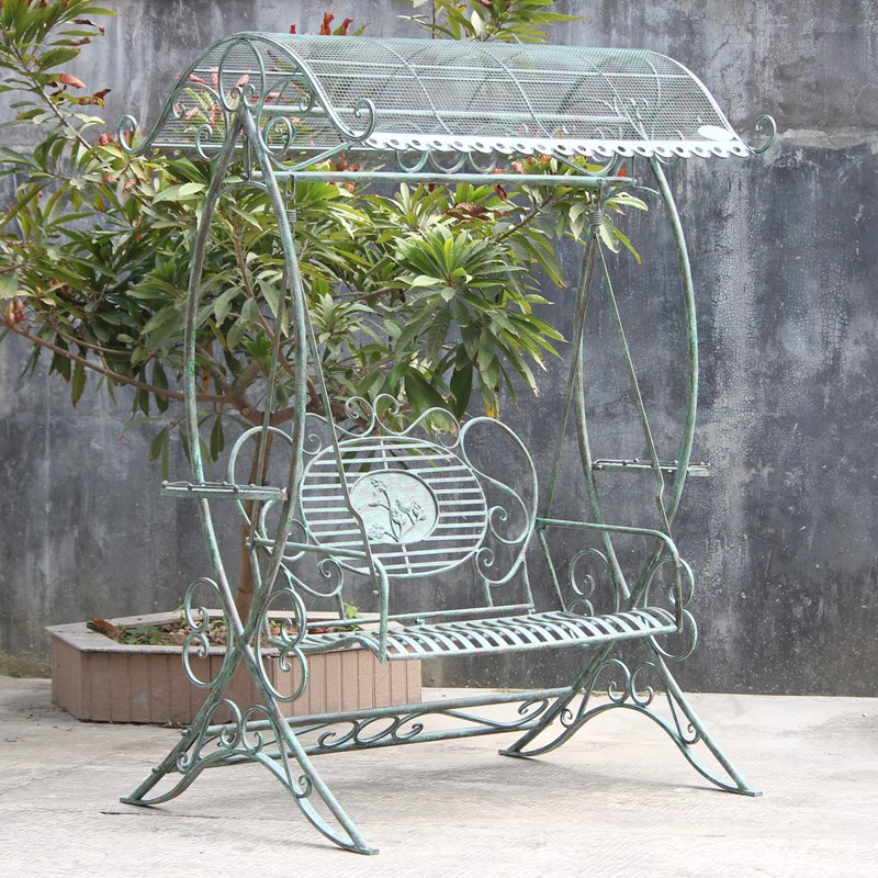 Zaer Ltd International Pre-Order: "The Valiko" 79in. Tall Electroplated Garden Swing Bench in Ant. Blue ZR140338-BL