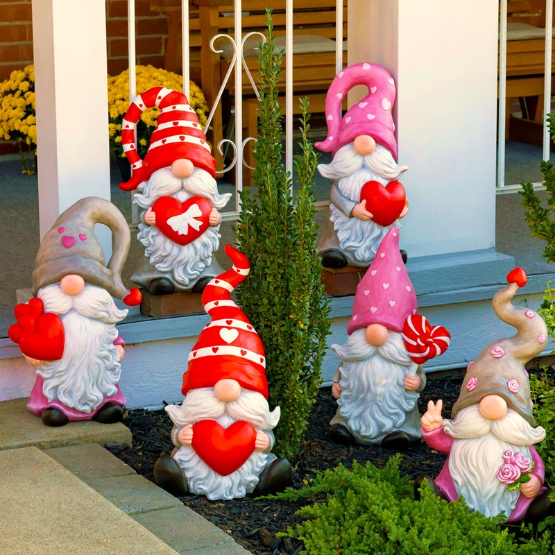 Zaer Ltd. International "The Valentinos" Set of 6 Assorted Valentine's Day Garden Gnomes ZR210000-SET