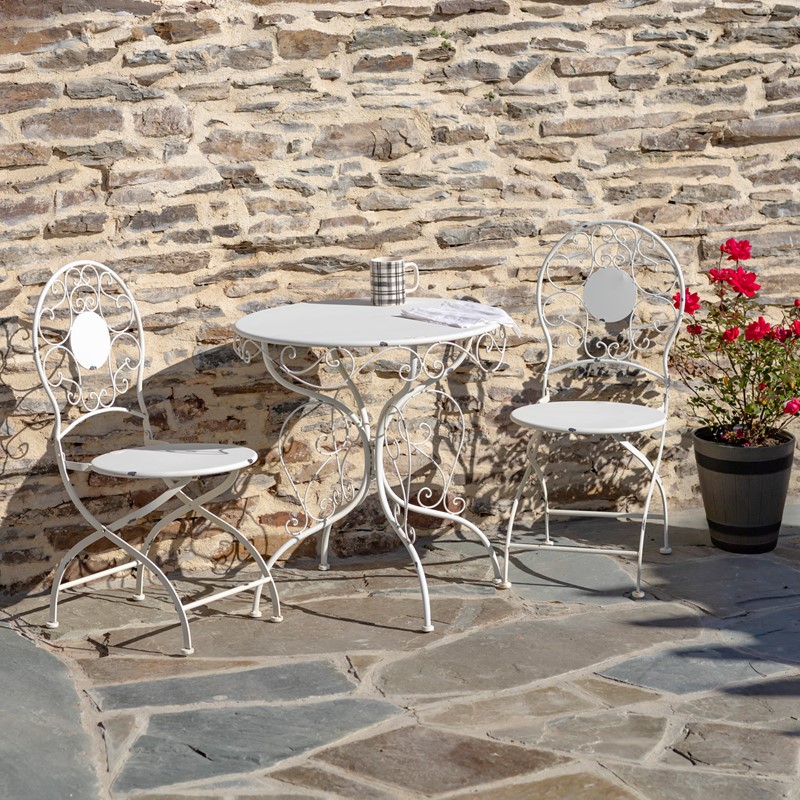 Zaer Ltd. International "Le Chardenoux 1908" Three Piece Metal Bistro Set in Antique White ZR200502-3-AW