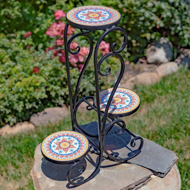 Zaer Ltd. International "Phoenix" Three-Tier Mosaic Plant Stand ZR852510