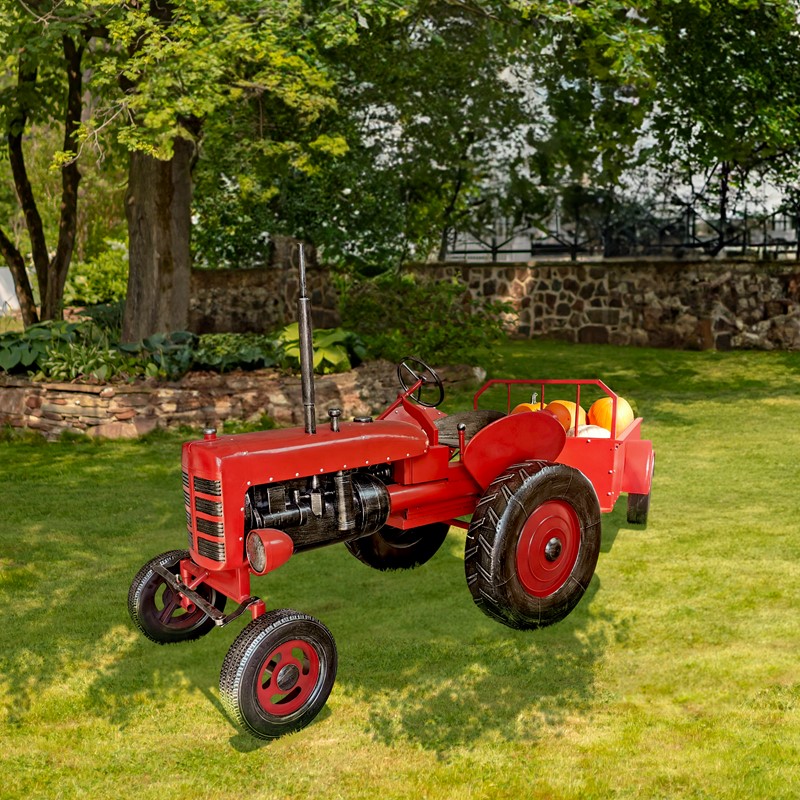 12.5 Ft. Long Large Red Metal Tractor with Cart 