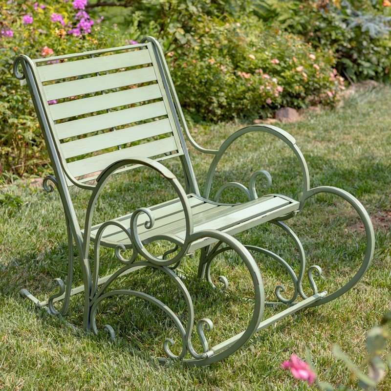 Zaer Ltd. International "Monte Carlo 1968" Iron Rocking Arm Chair in Antique Green ZR821302-GR