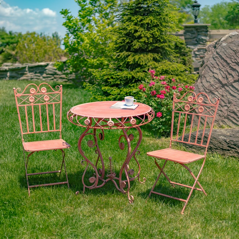 Zaer Ltd. International "Copenhagen 1843" 3-Piece Bistro Set with Aster Flower Accents in Flamingo Pink ZR200518-9-PK