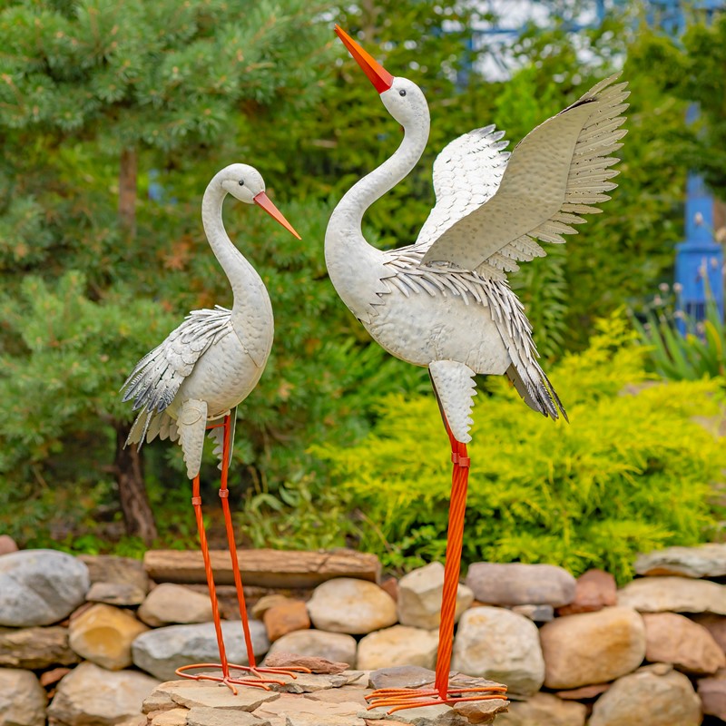 Zaer Ltd. International Set of Two 44.5" Tall Metal Great White Heron Garden Figurines ZR218216-SET