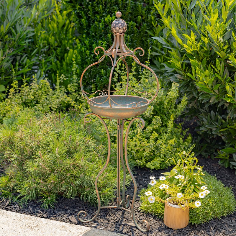 Zaer Ltd. International 45" Tall Bronze Iron Birdbath with Ceramic Sailor Ball Accent "Mizu" ZR200534-BZ