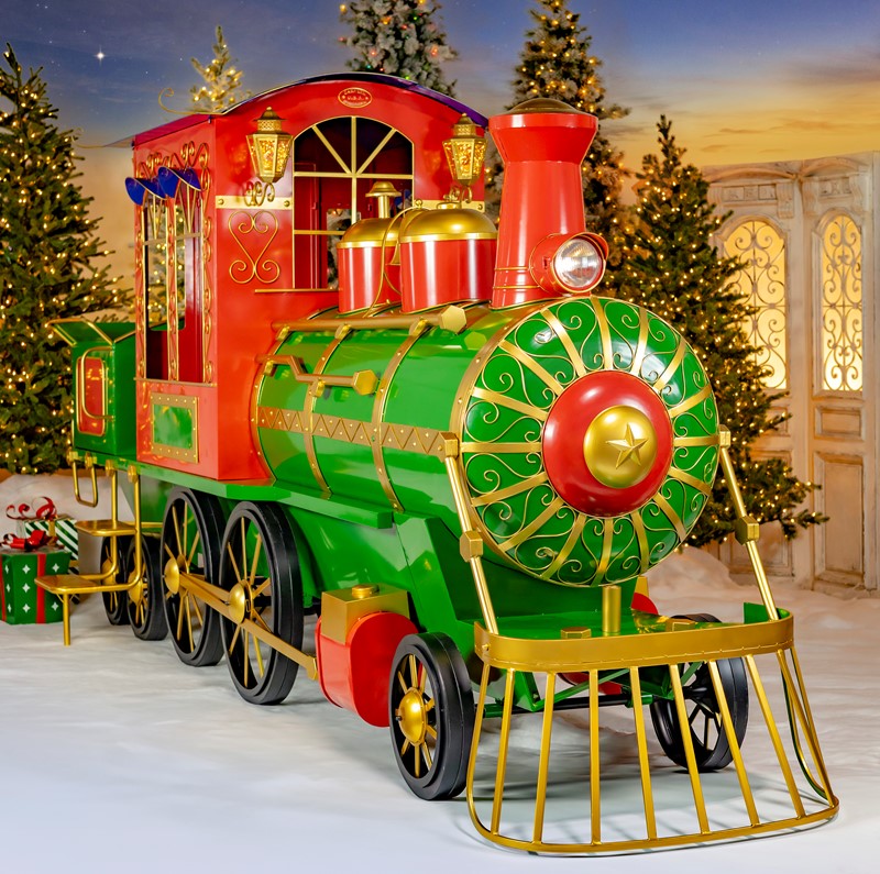 Zaer Ltd. International 16 ft. Long XL Iron Christmas Train with Cart "The Flying Santa" ZR200888-RG