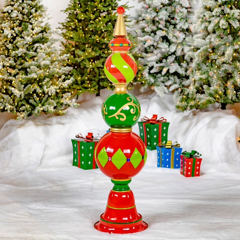 5.5 ft. Tall Classic Christmas Ornament Tower in Red, Green, & Gold