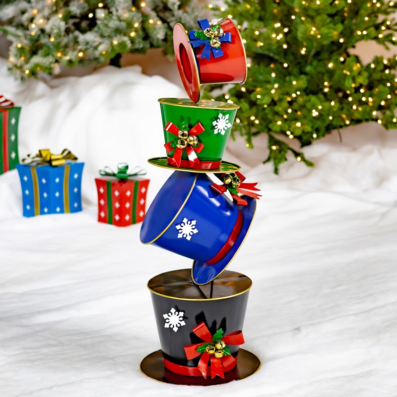 Zaer Ltd. International 40" Tall Iron Tower of Top Hats Holiday Display "The Frosty" (Blue) ZR220441