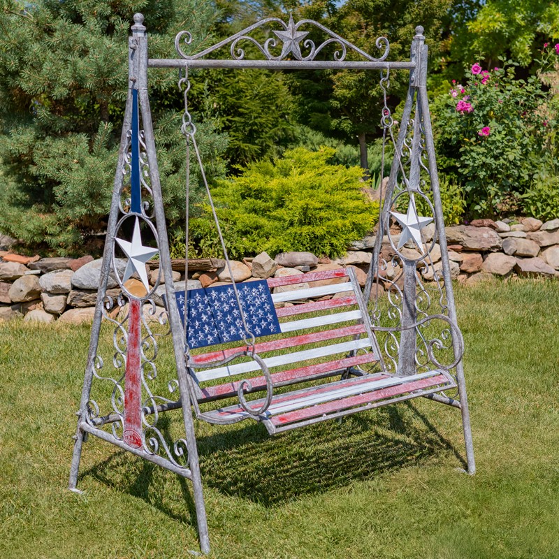 Zaer Ltd. International 72.5" Tall American Flag Iron Swing Bench "Betsy" ZR200539