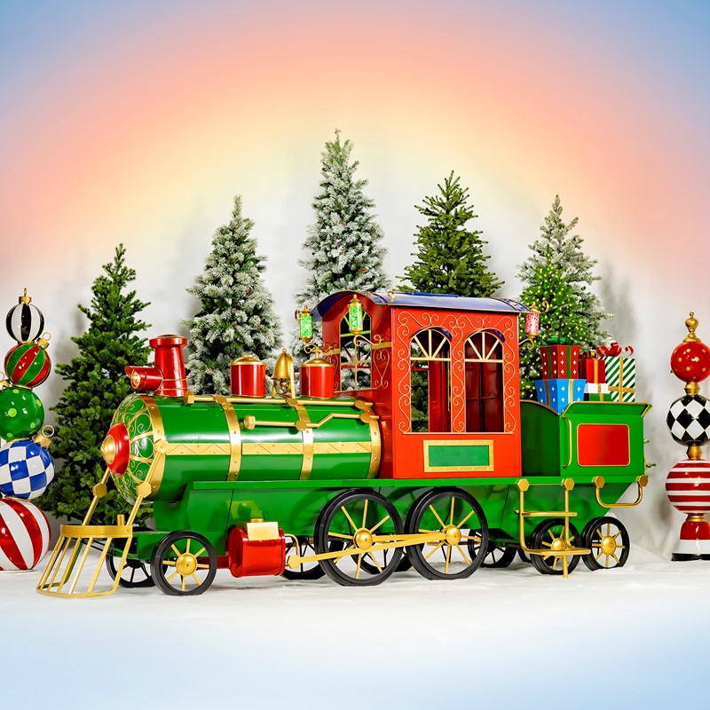 12.5 ft. Long LG Iron Christmas Train with Cart & Lanterns 