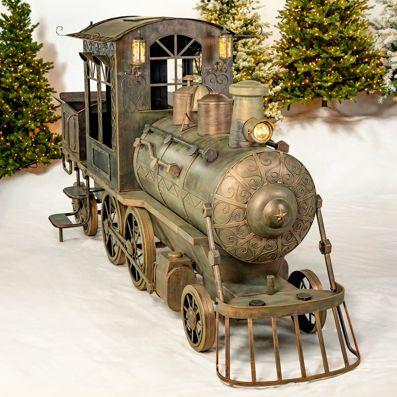 Zaer Ltd. International 12.5ft. Large Antique Bronze Train with Cart & Lanterns "The North Pole Express" ZR200777-BZ