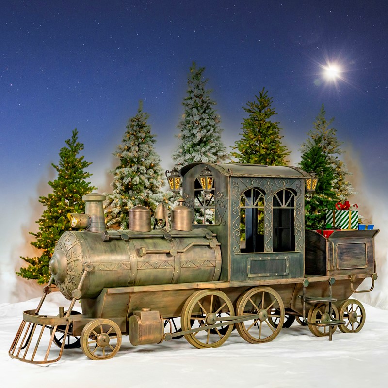 Zaer Ltd. International 16 ft. Long XL Antique Bronze Iron Train "The Flying Santa" ZR200888-BZ