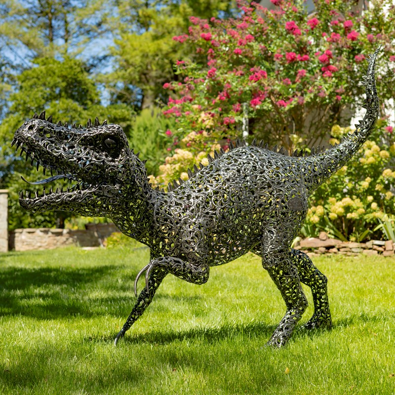 Zaer Ltd International 5.6ft. Tall Crouching Tyrannosaurus Rex Outdoor Metal Statue "T-Bone" ZR220915