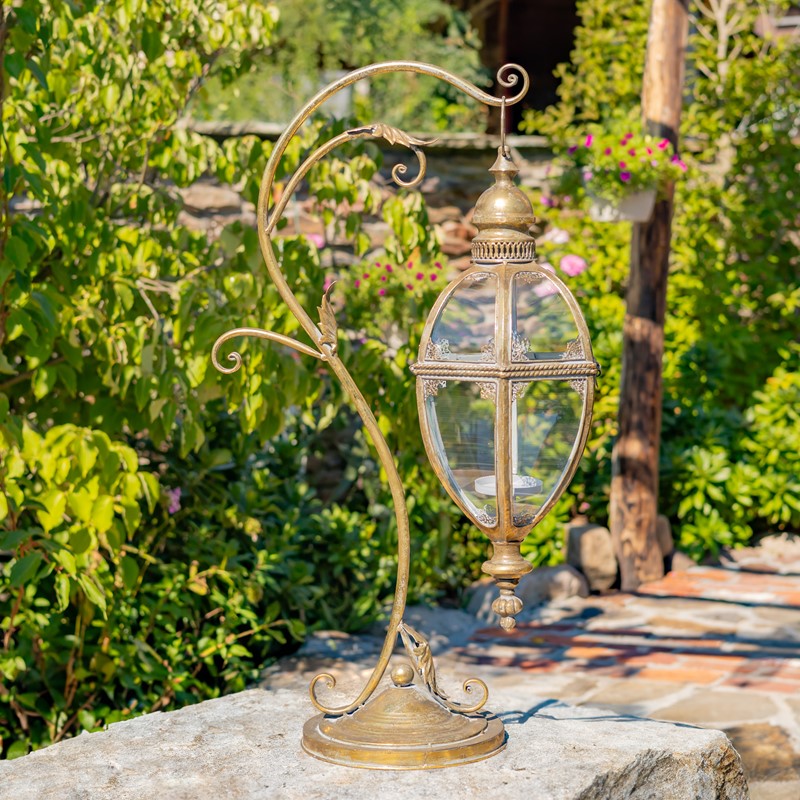 Zaer Ltd International 33.75"T. Victorian Hanging Lantern with Ornate Stand in Frosted Gold "Ophelia" ZR190130-FG