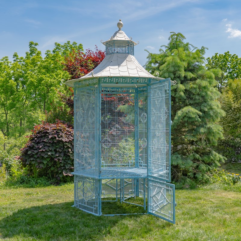 Zaer Ltd. International 10ft. Tall Asian-Inspired Iron Garden House Gazebo in Baby Blue "Dynasty" ZR230418-LB