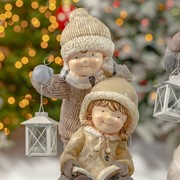 Zaer Ltd. International Set of 2 Tushka Figurines with Lanterns Playing in Snow "Snow Day" ZR960394-SET View 2