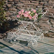 Zaer Ltd. International Pre-Order: Two Tier Iron Flower Push Cart in Antique White "Odesa 1794" ZR160260-AW View 2