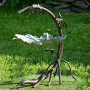 Zaer Ltd International Pre-Order: 29" Tall Galvanized Maple Leaf Birdbath with Birds ZR180154-GV View 2