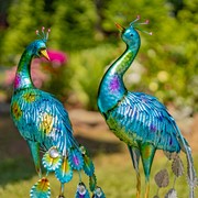 Zaer Ltd. International 22" Tall Set of 2 Metallic Painted Iron Peacock Figurines ZR801004-SET View 2