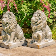 Zaer Ltd International 21" Tall Set of 2 Antique Grey Lion Sentry Statues w/Fleur-De-Lis "Harold & Leo" ZR561210-GY View 2